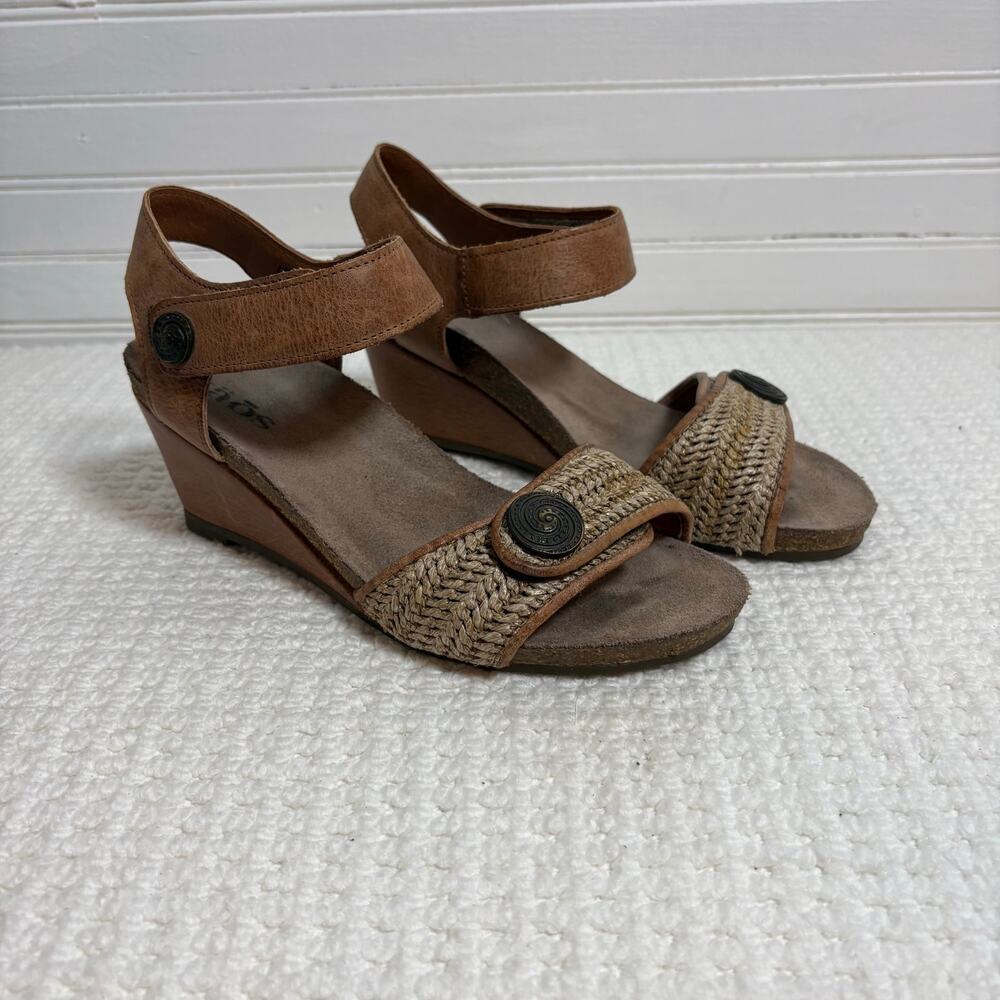 Taos Holiday Wedge Sandal Tan Leather Jute Women’s US 5/5.5 EU 36 Boho Comfort